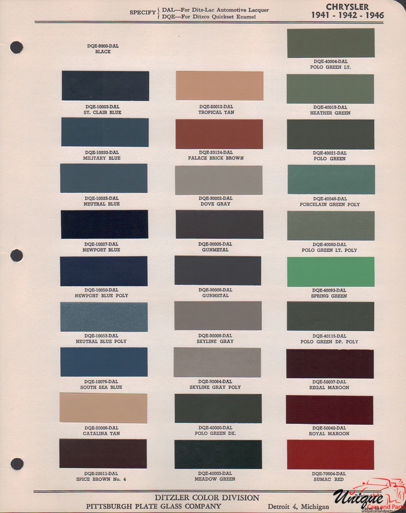 1946 Chrysler Paint Charts PPG 4